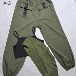 Girls 3-Piece Army Green Cargo Outfit Set | Size 9/10 | Aesthetic Urban Style